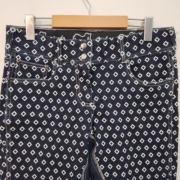 Goode Rider Full Seat Breaches Size 32R Blue Diamond All Over Print Stretch - Picture 3 of 16